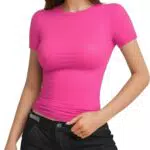 Dupes Damen Basic T-Shirt Kurzarm Crewneck Y2K Streetwear Backless Top