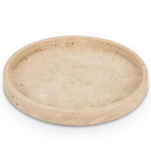 WORHE Rundes Travertin Tablett für Schmuck und Dekoration, Modell WH019