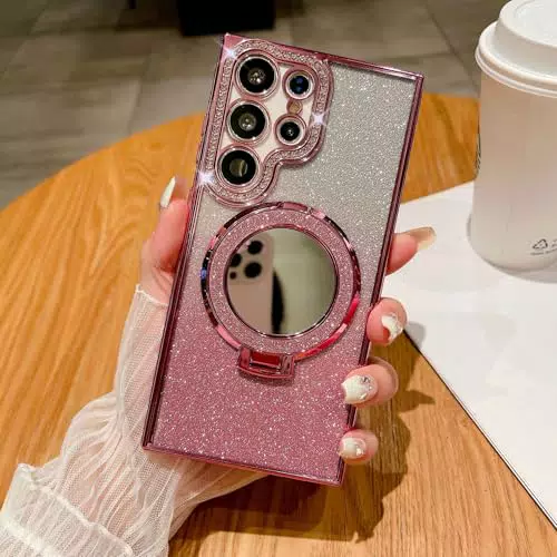 XCuihulle Glitzer Handyhülle für Samsung Galaxy S24 Ultra mit Spiegel und Ständer