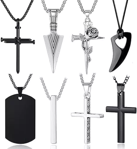 XIANNVXI Herren Kreuz Halskette Edelstahl Wikinger Wolfszahn Schmuck