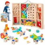 XIAPIA Werkzeugkoffer für Kinder – Holzspielzeug Set für kreative Motorikspiele