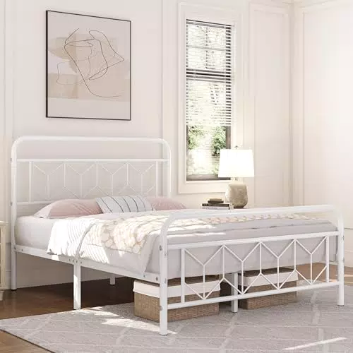 Yaheetech Vintage Metallbett mit hohem Kopfteil und Stauraum für Schlafzimmer