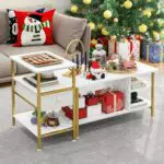 YITAHOME Verstellbarer Couchtisch mit Schublade und Offenen Regalen, Modernes Design