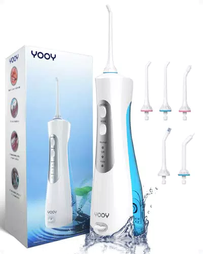 YOOY Kabellose Munddusche IPX7 – Elektrischer Oral Irrigator mit 3 Modi und 5 Düsen