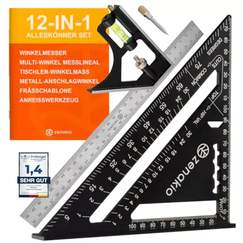 Zimmermannswinkel 12-IN-1 Set - Anschlagwinkel und Schmiege Anreißwerkzeug 300mm