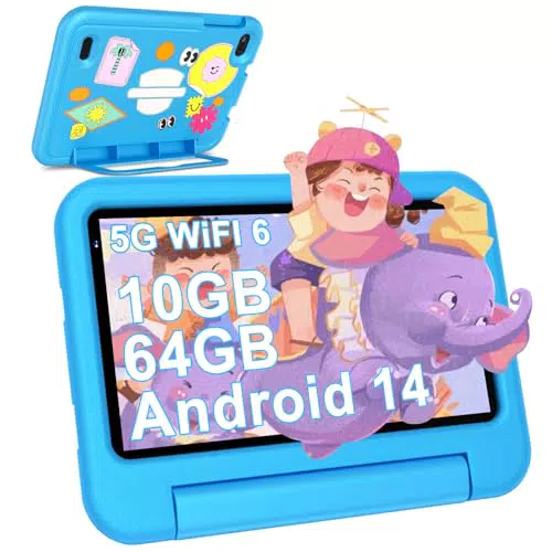 Kids Tablet 2025, Android 14, 7 Zoll, 10GB RAM, 64GB ROM, 8-Core, WLAN 6, Bluetooth 5.0