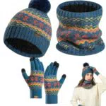 Thermische Strickmütze mit Schal und Handschuhen - Weiches Fleece-Futter Set