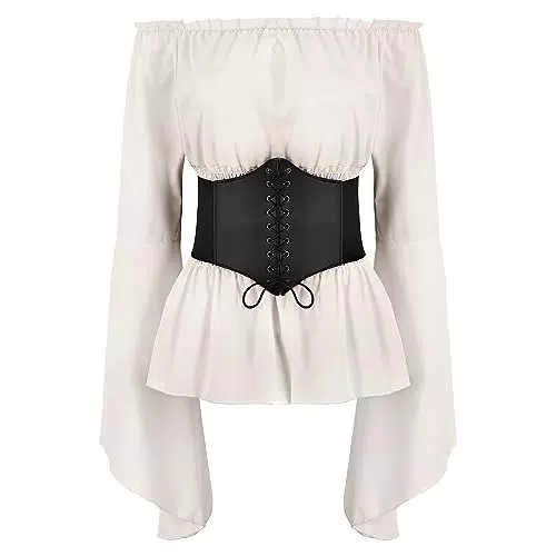 ABEHIK Damen Renaissance Bluse Mittelalter Gothic Oberteil Langarm Schulterfrei