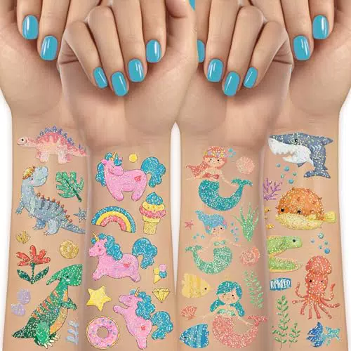 Acevegue Temporäre Tattoos für Kinder, Hautfreundliche Glitzer Aufkleber
