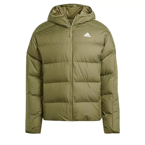 adidas Herren Essentials Midweight Down Kapuzenjacke mit Streifen