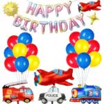 ALEGRE® Kindergeburtstag Deko - Flugzeug, Zug, Polizei und Feuerwehr Ballons