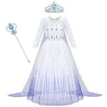 AOOWU Prinzessin Kostüm für Mädchen mit Krone und Zauberstab für Karneval und Halloween