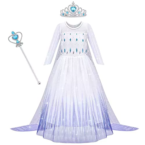 AOOWU Prinzessin Kostüm für Mädchen mit Krone und Zauberstab für Karneval und Halloween