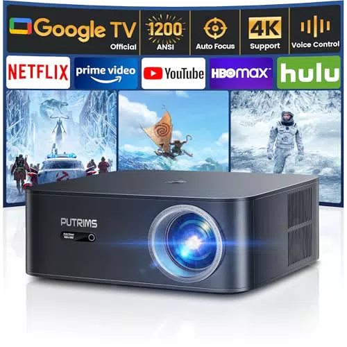 Beamer 4K mit Google TV, Autofokus, Trapezkorrektur, WiFi6 und Bluetooth