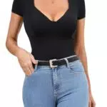 BEINF Damen Bodysuit mit tiefem V-Ausschnitt und kurzem Arm für Ausgehen