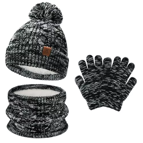Bequemer Laden Kinder Winter Beanie Mütze Handschuhe Schal Set für 5-8 Jahre