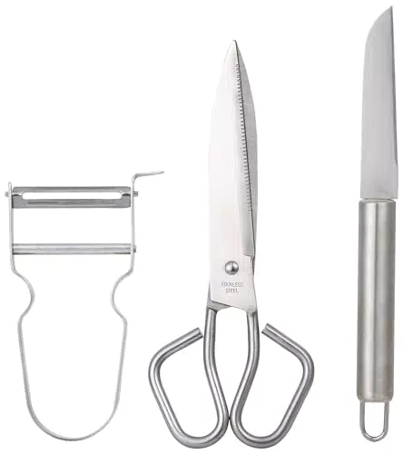 Bergner Helpy Edelstahl-Gadgets-Set mit Schere, Obstmesser und Schäler