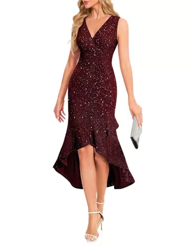 Berylove Elegantes Abendkleid für Damen - Glitzerkleid für Partys und Hochzeiten
