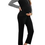 Bresdk Stillpyjama Damen Langarm Umstands Schlafanzug mit Stillfunktion