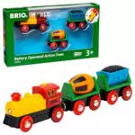 BRIO World Zug mit Batterielok, Kohlewaggon und Zementmischer für Kinder ab 3 Jahren