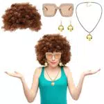 Bseical Karneval Kostüm Afro Perücke Damen 70er 80er Jahre Outfit für Erwachsene