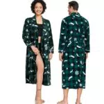 COLORFULLEAF Flanell Fleece Bademantel für Paare mit Taschen und Gürtel