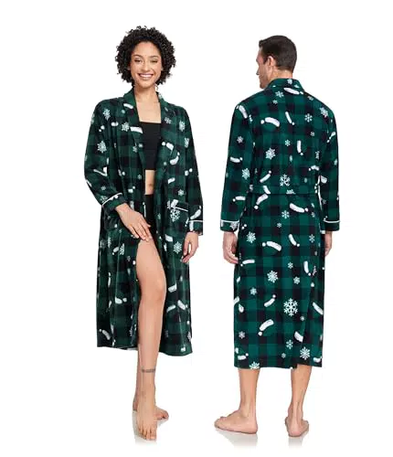 COLORFULLEAF Flanell Fleece Bademantel für Paare mit Taschen und Gürtel