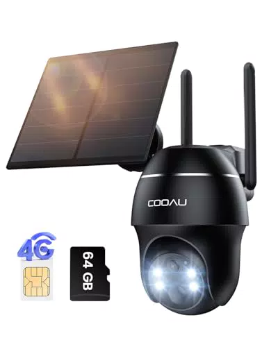 COOAU 4G LTE Überwachungskamera Außen mit Akku, SIM-Karte und Solarpanel