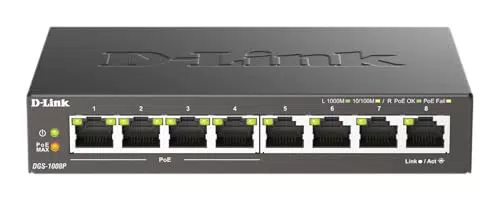 D-Link DGS-1008P Gigabit Switch PoE+ – 8-Port Unmanaged, Plug & Play, lüfterlos