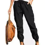Damen Freizeithosen Multi Taschen Cargohose Elastische Taille Jogginghose Sporthose Workwear Outdoorhose mit Kordelzug