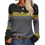 Stylischer Damen Pullover Rundhals Colorblock Slim Fit Langarm Strickpullover
