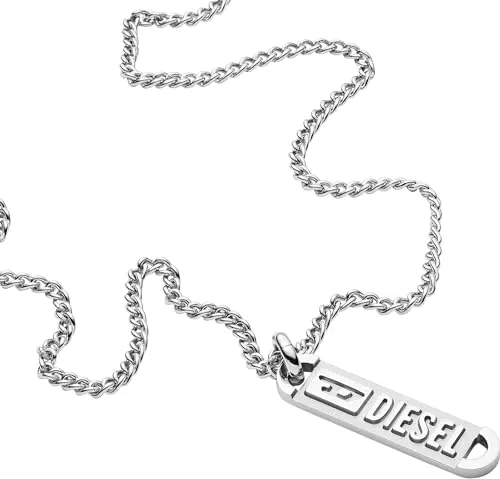 Diesel Halskette Für Männer Einzelne Dogtags, L550Xb17.8Xh36.8mm Silberne Edelstahl Halskette