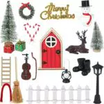 EDWINENE Wichteltür Zubehör Set – Miniatur Weihnachtswichtel Tür aus Holz