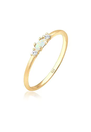 "Vintage Elli Ring mit Zirkonia Kristallen und Opal in 925 Sterling Silber Vergoldet"