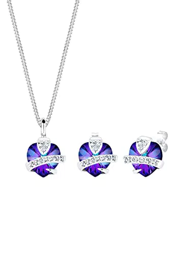 Elli Schmuckset Damen Herzmotiv aus 925 Sterling Silber mit Kristallen