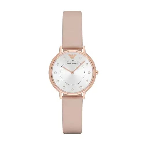 Emporio Armani Uhr für Damen, Zweizeiger Uhrwerk, 32mm Rose Gold Edelstahlgehäuse mit einem Lederarmband