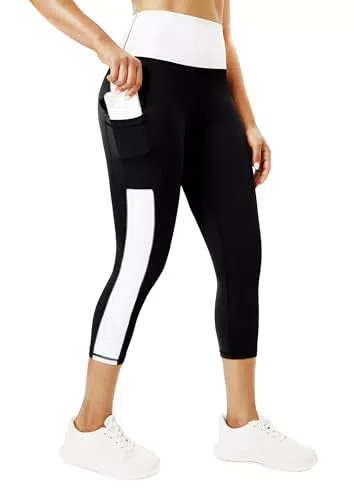 Evievit Sport Leggings Damen 3/4 und Lang, Gym Leggings mit Taschen für Damen