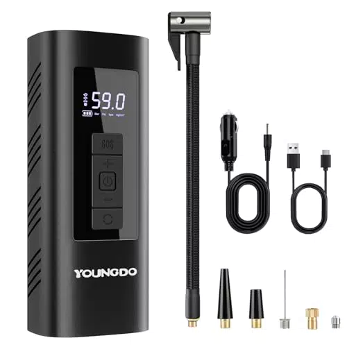 YOUNGDO Elektrische Fahrradpumpe 150PSI, Akku Kompressor für alle Ventile