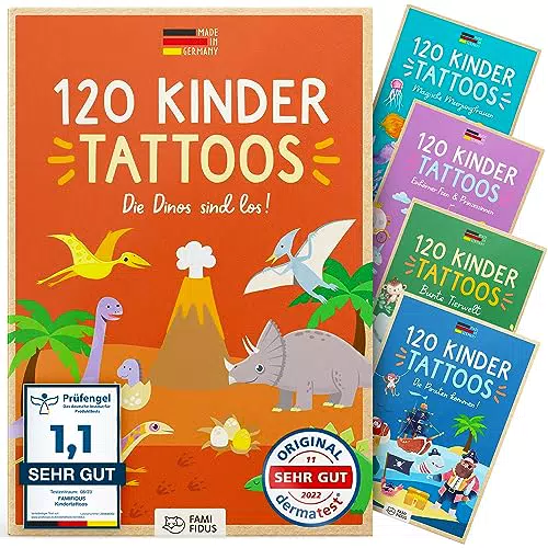 Famifidus 120 hautfreundliche Kinder Tattoos I Dermatologisch SEHR GUT I Kinder Tattoo MADE IN GERMANY I Tattoo Kinder I Unsere Tattoos für Kinder