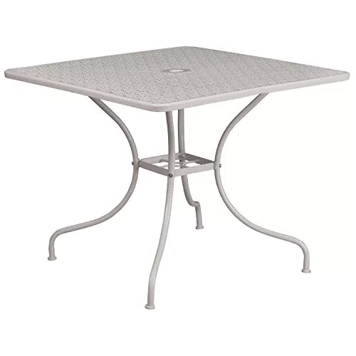 Flash Furniture Oia Terrassentisch aus Stahl für drinnen und draußen mit Schirmloch
