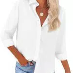 Friptspyg Damen Langarm Bluse Elegant V-Ausschnitt Oversize mit Tasche