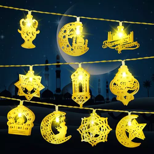 Gcstnn Ramadan Lichterkette mit Timer, IP65 Wasserdicht für Eid Dekorationen