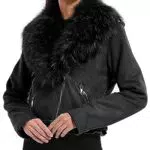 Giolshon Damen Wildleder Motorradjacke mit abnehmbarem Kunstpelzkragen