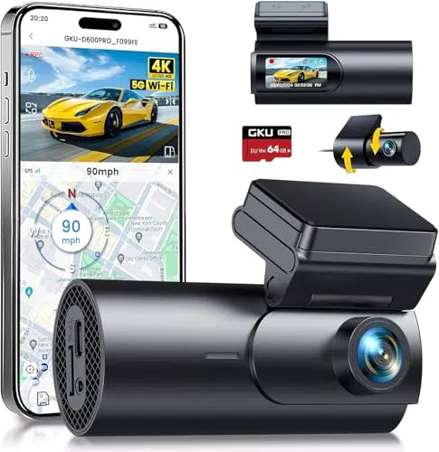 GKU 4K Dashcam mit GPS, WiFi, Parküberwachung und Nachtsicht, Dual Kamera