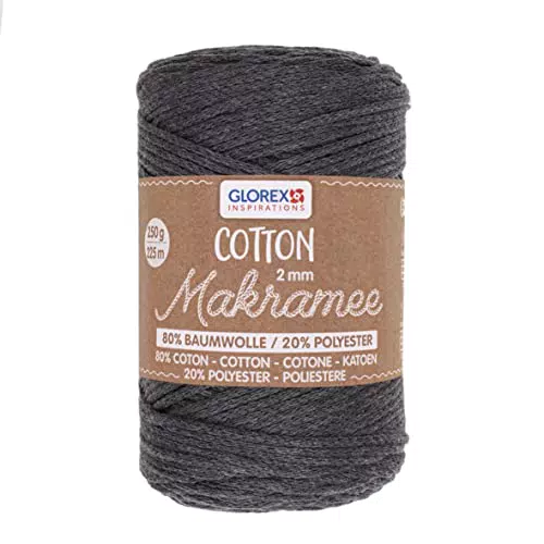 GLOREX Makramee Cotton 2 mm, dreifachgedrehtes Baumwollgarn zum Häkeln und Knüpfen