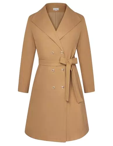 Hanna Nikole Damen Langarm Wollmantel Zweireihiger Trenchcoat für Mollige