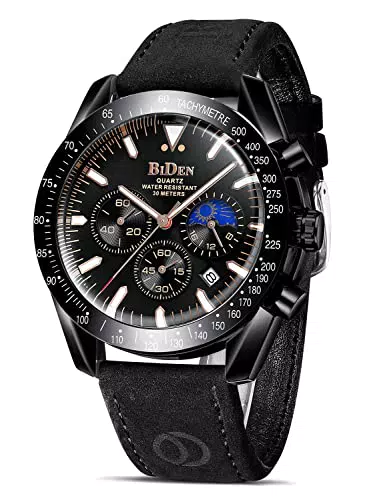 HANPOSH Herren Uhr Chronograph Edelstahl Wasserdicht Analog Quarz Armbanduhr mit Datum Leuchtende Business Casual fur Männer