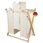 Hennez Wäschesammler XXL - Wäschesortierer aus Holz mit 3 Fächern