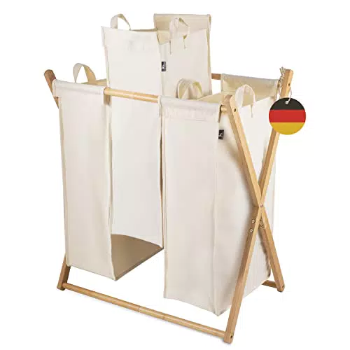Hennez Wäschesammler XXL - Wäschesortierer aus Holz mit 3 Fächern