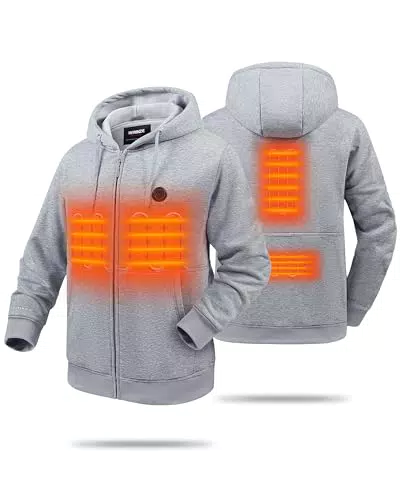 HEWINZE Heizbarer Hoodie mit Reißverschluss und Batteriepack für Unisex